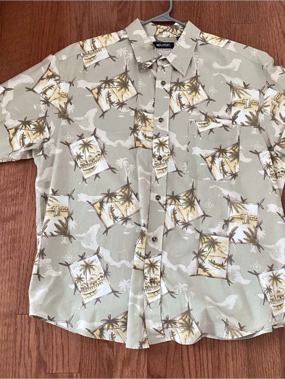 Men's XL PURITAN Beige and Brown Palm Decor Hawaiian Print Shirt